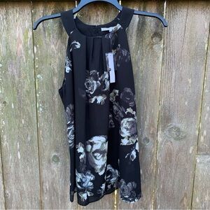 VIOLET + CLAIRE dark floral sleeveless round neck top office date night dressy